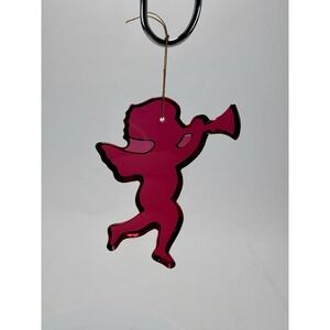 Baccarat Crystal Very Rare Ruby Red Angel Cherub Trumpet Christmas Ornament